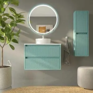 Mobiletto bagno sospeso 2 cassetti MILIA con lavabo Solid Surface VERDE CHIARO