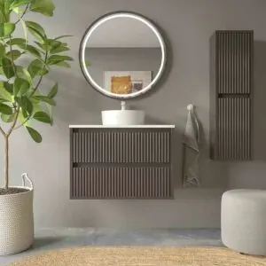 Mobiletto bagno sospeso 2 cassetti MILIA con lavabo Solid Surface MARRONE