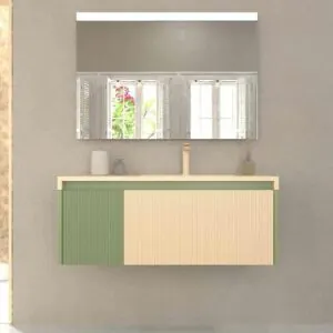 Mobile bagno sospeso BINARIO 2 cassetti finitura VERDE RESEDA / CREMA