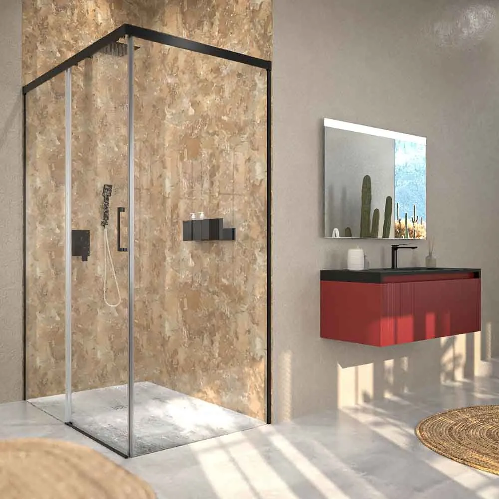 Mobile bagno sospeso BINARIO 2 cassetti in finitura ROSSO MARRONE - immagine 6