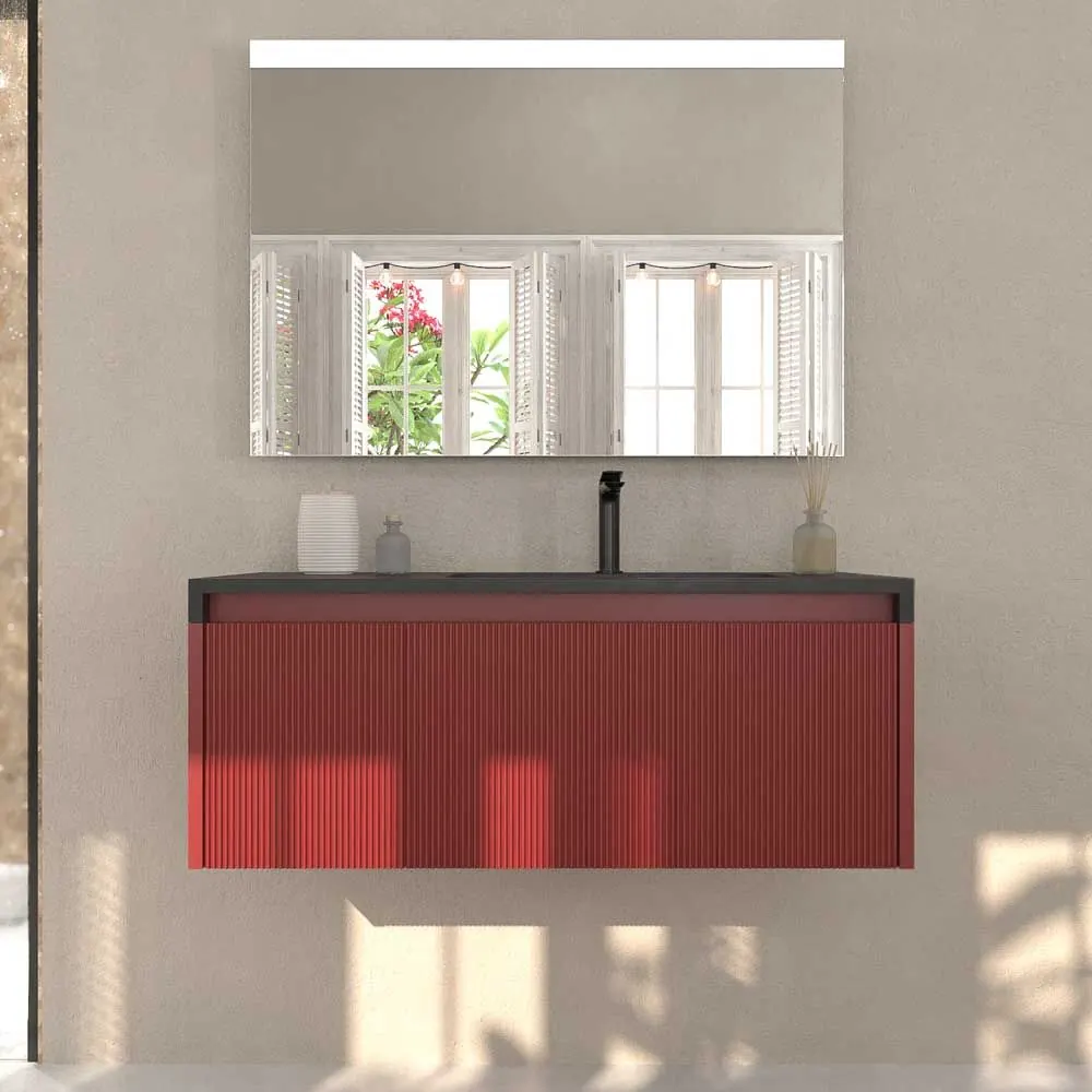Mobile bagno sospeso BINARIO 2 cassetti in finitura ROSSO MARRONE