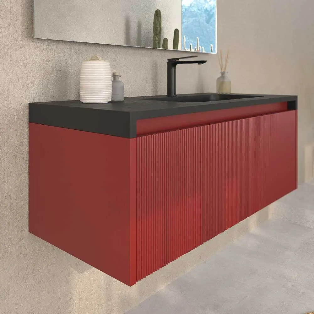 Mobile bagno sospeso BINARIO 2 cassetti in finitura ROSSO MARRONE - immagine 5