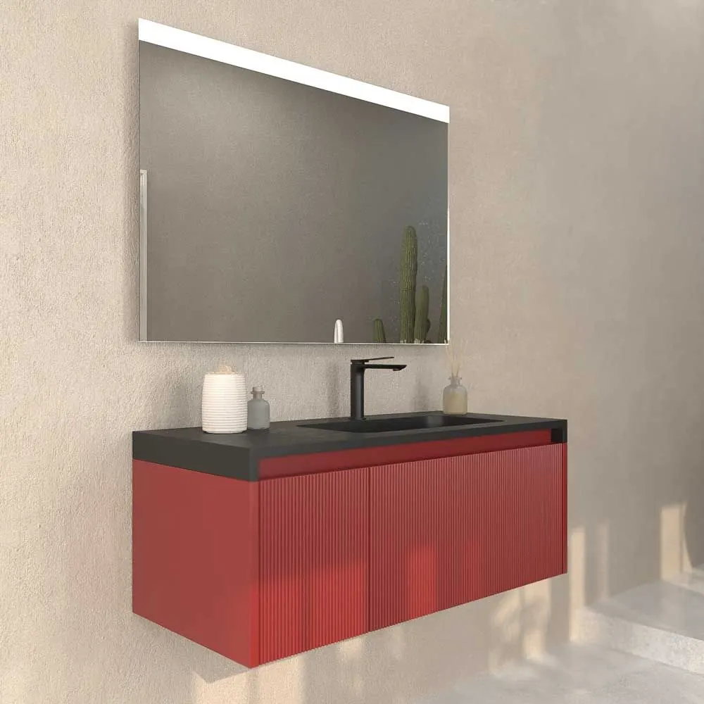 Mobile bagno sospeso BINARIO 2 cassetti in finitura ROSSO MARRONE - immagine 4