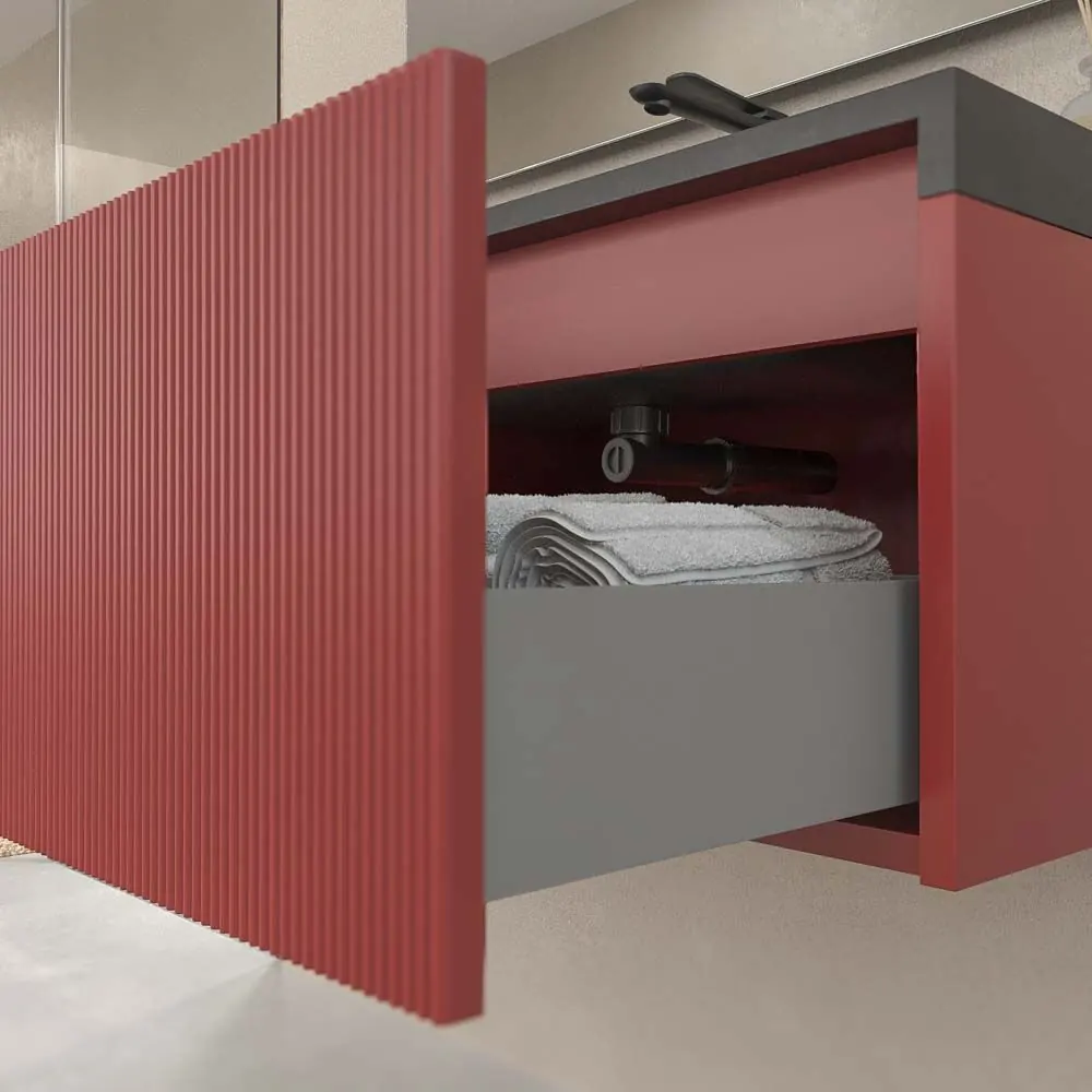 Mobile bagno sospeso BINARIO 2 cassetti in finitura ROSSO MARRONE - immagine 2