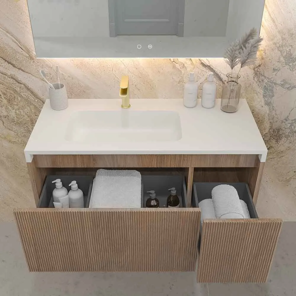 Mobile bagno sospeso BINARIO 2 cassetti finitura ROVERE FRANCESE scuro - immagine 4