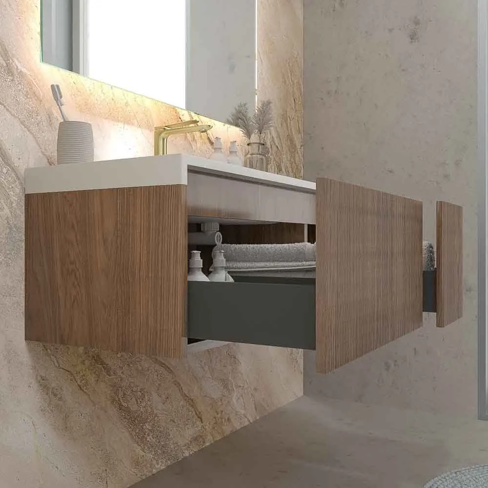 Mobile bagno sospeso BINARIO 2 cassetti finitura ROVERE FRANCESE scuro - immagine 3