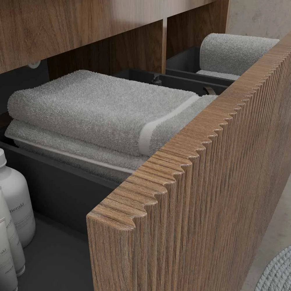 Mobile bagno sospeso BINARIO 2 cassetti finitura ROVERE FRANCESE scuro - immagine 2