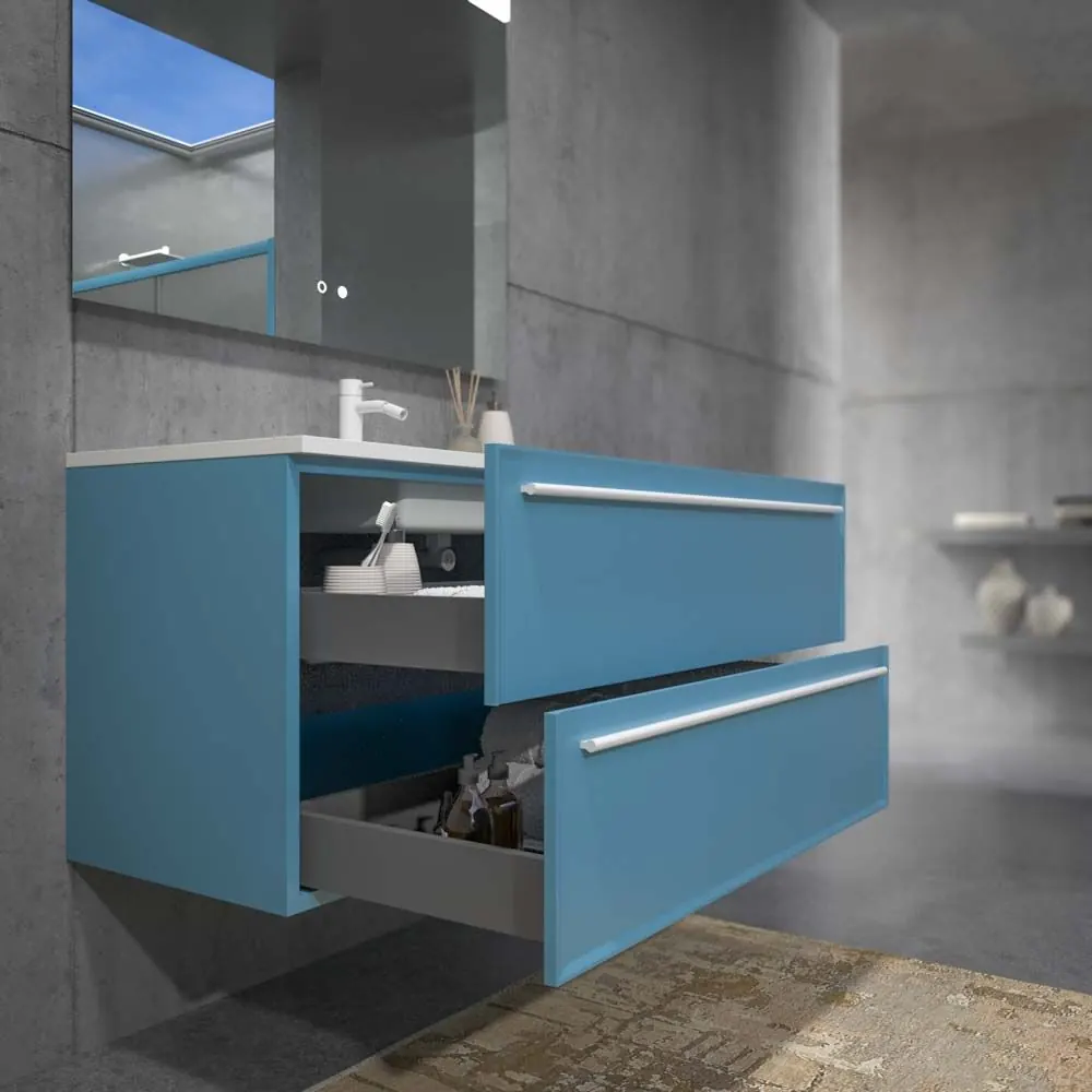 Mobile bagno sospeso 2 cassetti BREMA con lavabo Solid Surface BLUE PASTEL - immagine 3