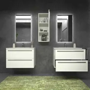 Mobile bagno sospeso 2 cassetti BREMA con lavabo Solid Surface BIANCO