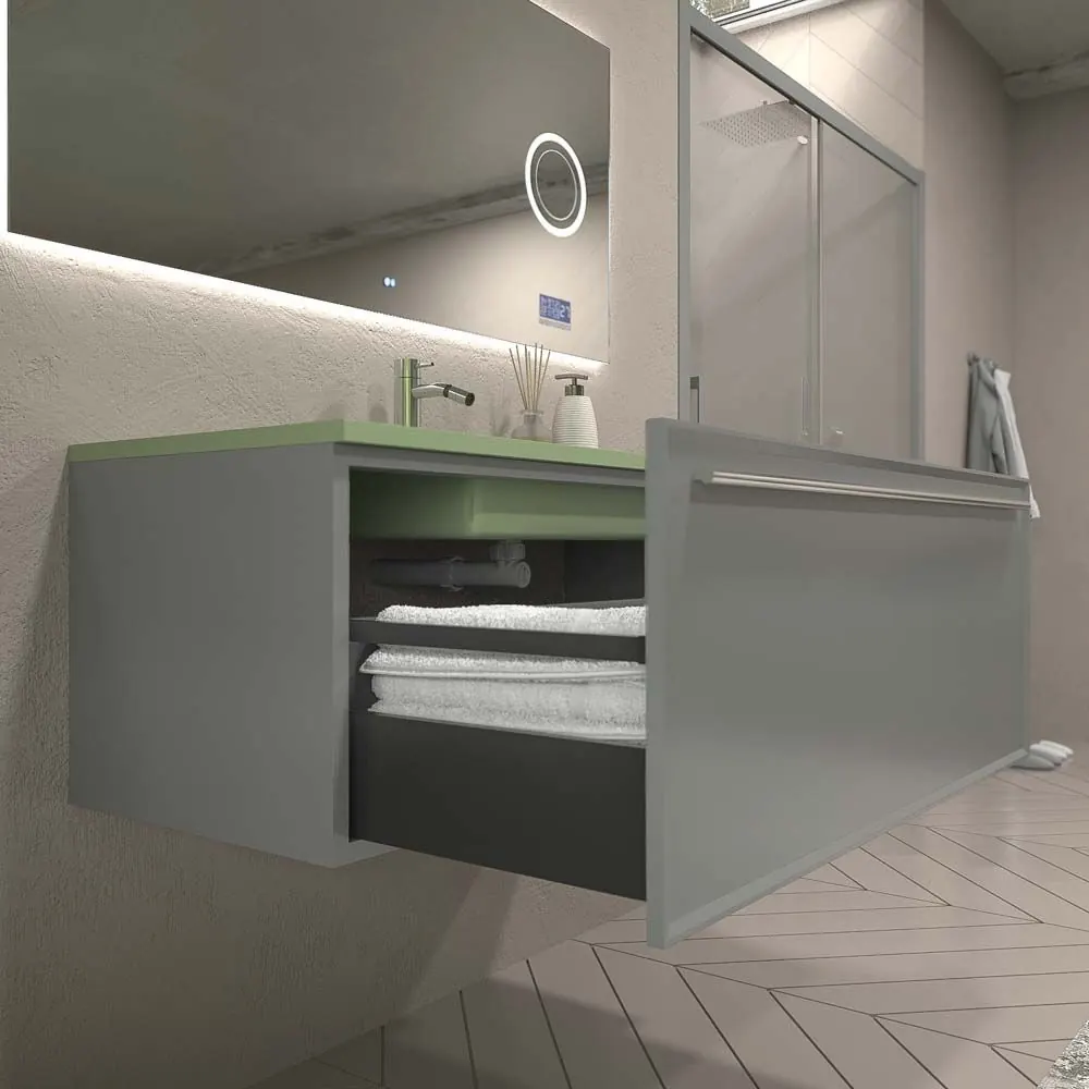 Mobile bagno sospeso 1 cassetto BREMA con lavabo Solid Surface GREY POWDER GRAY - immagine 4
