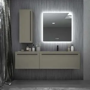 Mobile bagno sospeso 2 cassetti BREMA con lavabo Superficie solida QUARZO GRIGIO