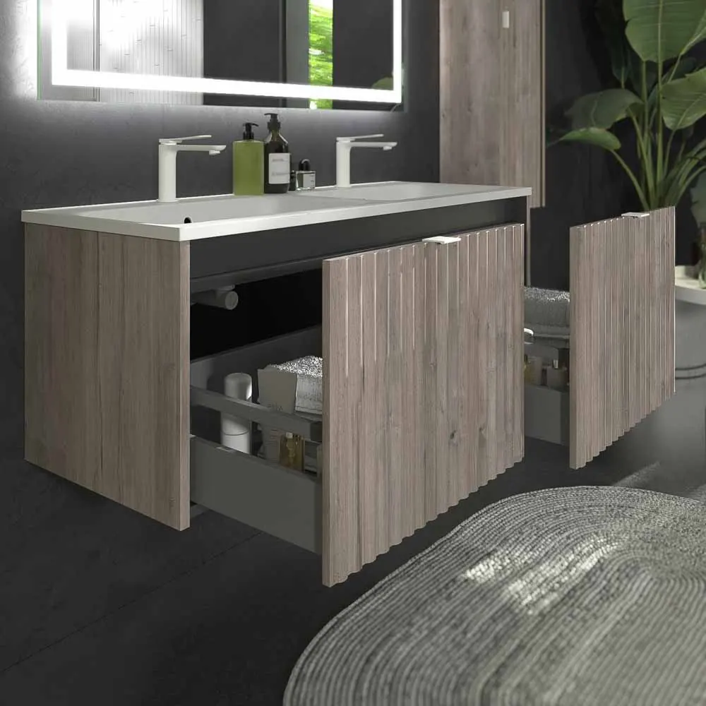 Mobili da bagno MILO sospesi 2 cassetti in finitura ROVERE ASH - immagine 4
