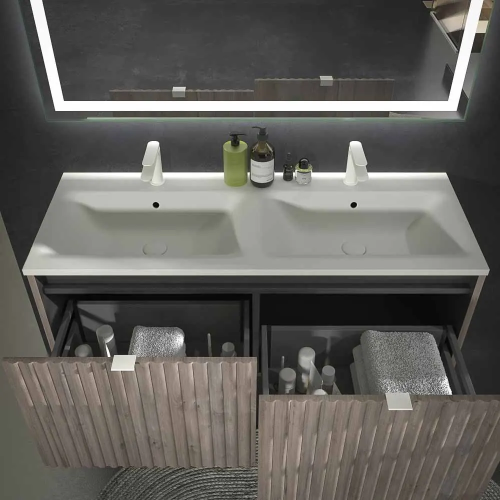 Mobili da bagno MILO sospesi 2 cassetti in finitura ROVERE ASH - immagine 2