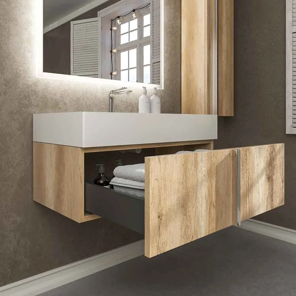 Mobiletto bagno sospeso NORMA 1 cassetto in finitura ROVERE SONOMA - immagine 2