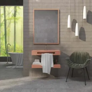 LIDO lavabo singolo a parete con portasalviette in SOLID SURFACE Rosa Bruna