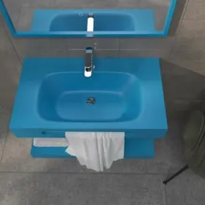 LIDO lavabo singolo sospeso con portasciugamani SOLID SURFACE Azzurro