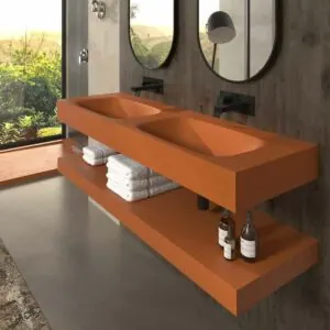 SOLID SURFACE Lavabo sospeso a due vasche LIDO Arancione Marrone