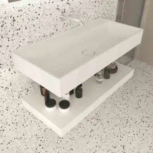 Lavabo sospeso TOTEM lavabo singolo centrato SOLID SURFACE Bianco