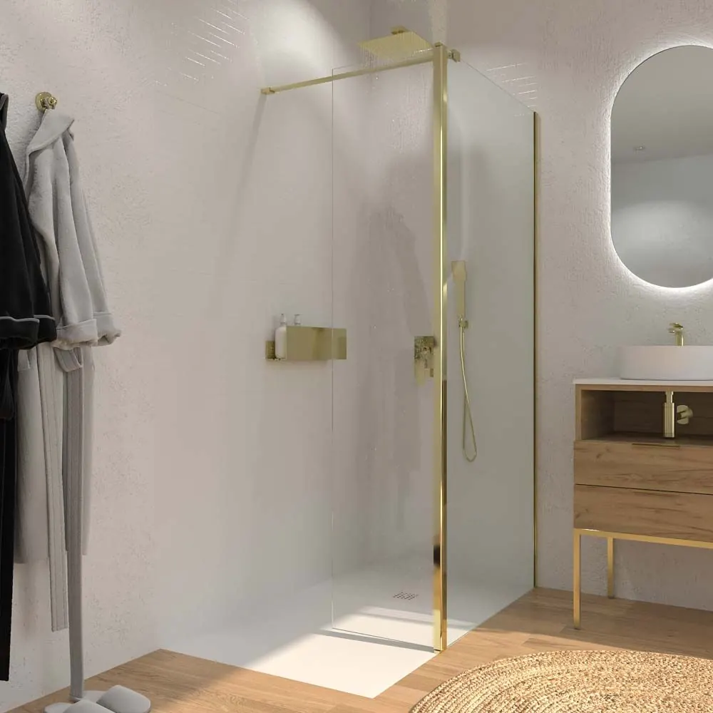 Cabina doccia fissa + a battente ZEN - Vetro 8 mm + 6 mm - ORO COMPAGNO - immagine 6