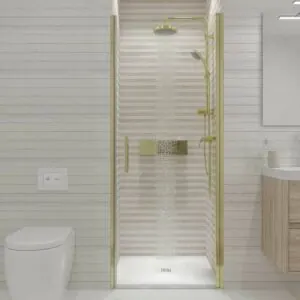 Cabina doccia frontale OPEN 1 porta a soffietto su misura. Finitura ORO OPACO