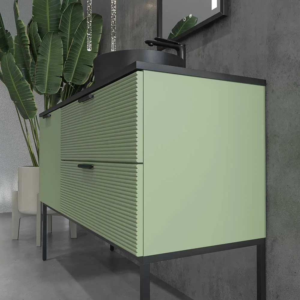 Mobile bagno HOLE con gambe 2 cassetti/1 anta in finitura VERDE PALLIDO con coperchio e lavabo Osiris Solid Surface NERO - immagine 10
