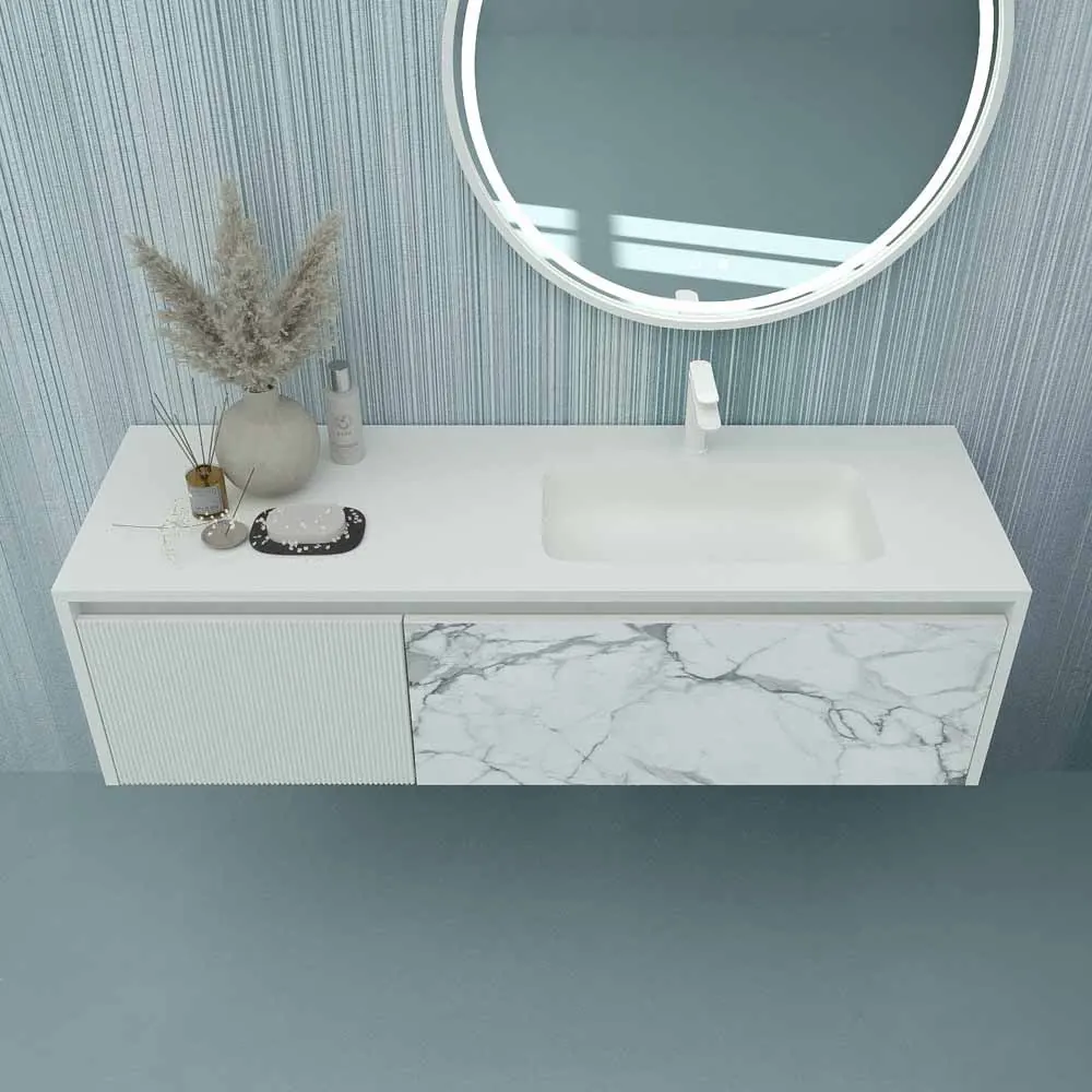 Mobili da bagno DUPLEX sospesi 2 cassetti finitura marmo CALACATTA/MATTE WHITE - immagine 5