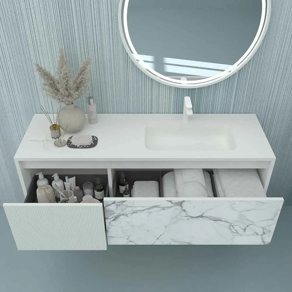 Mobili da bagno DUPLEX sospesi 2 cassetti finitura marmo CALACATTA/MATTE WHITE - immagine 4