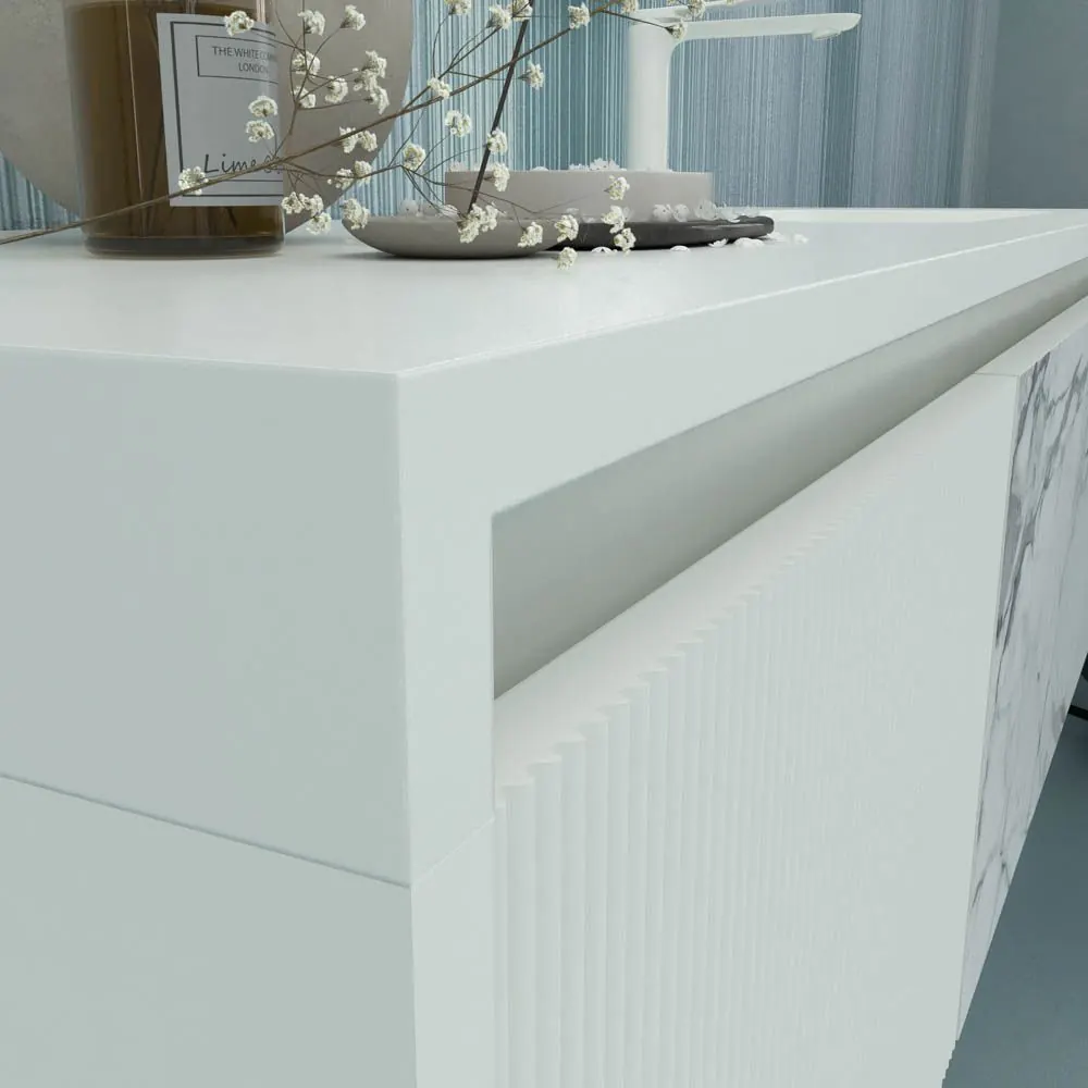 Mobili da bagno DUPLEX sospesi 2 cassetti finitura marmo CALACATTA/MATTE WHITE - immagine 3