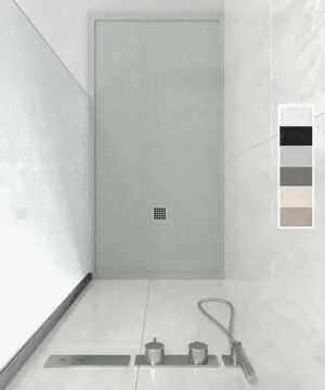 Piatto doccia ABSOLUTE Sand con cornice in resina – texture ardesia – antibatterico e antiscivolo. Colori da scegliere.