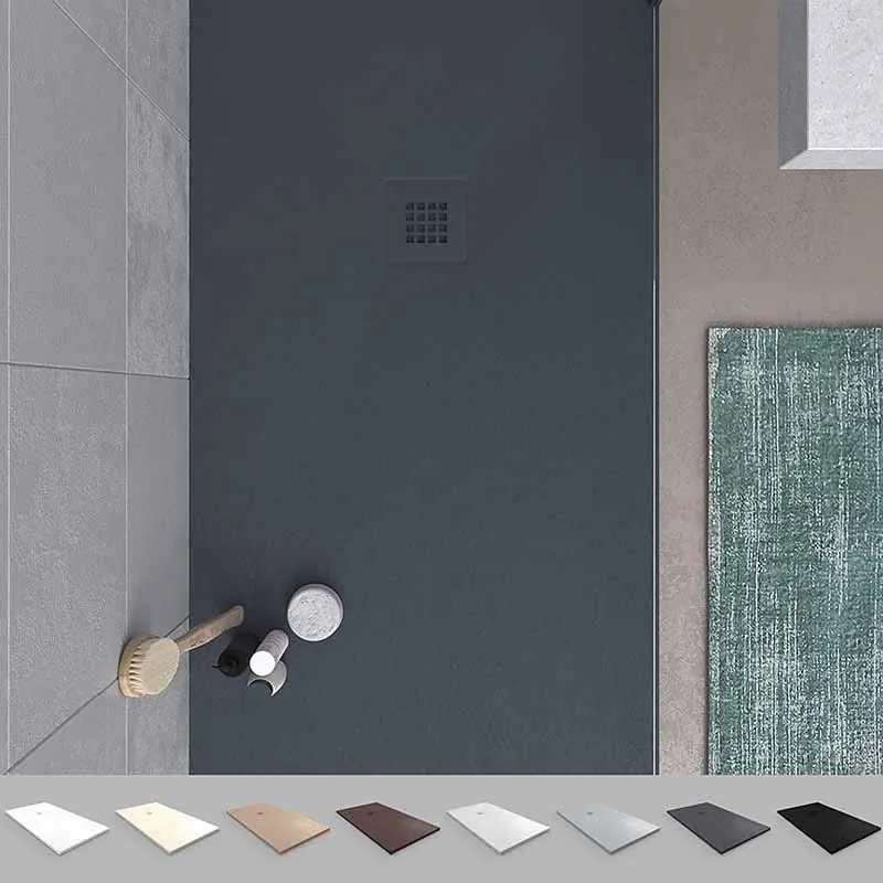 Piatto doccia in resina MYSTONE Grigio Antracite RAL 7016 e altri colori esclusivi, texture ardesia, antibatterico e antiscivolo