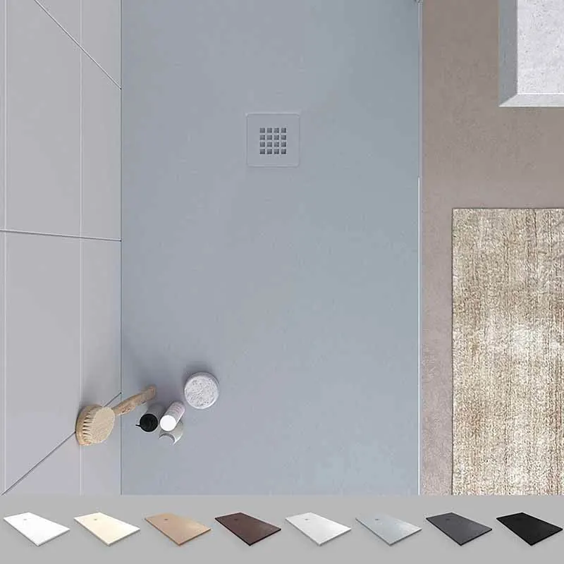 Piatto doccia in resina MYSTONE Grigio Cemento RAL 7005 e altri colori esclusivi, texture ardesia, antibatterico e antiscivolo