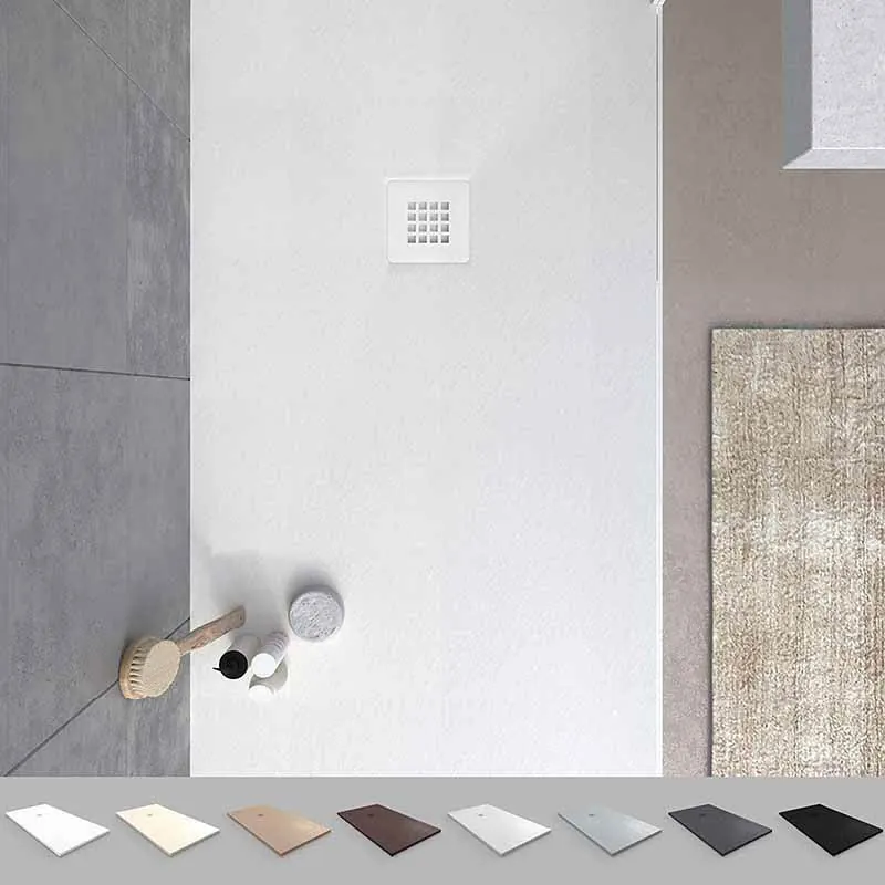 Piatto doccia in resina MYSTONE Bianco RAL 9003 e altri colori esclusivi, texture ardesia, antibatterico e antiscivolo