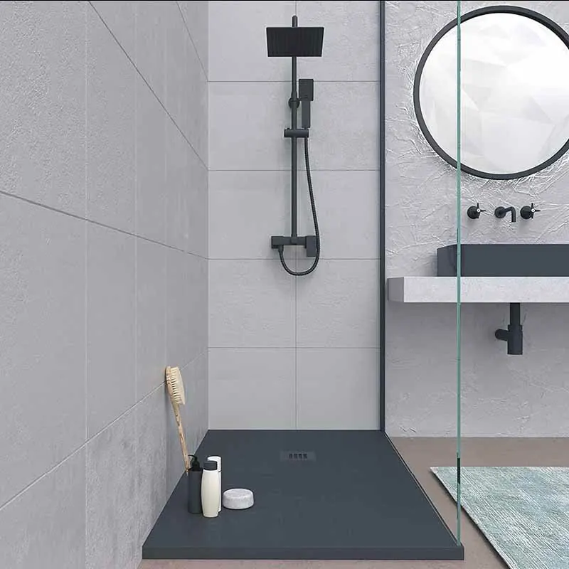 Piatto doccia in resina MYSTONE Grigio Antracite RAL 7016 e altri colori esclusivi, texture ardesia, antibatterico e antiscivolo - immagine 2