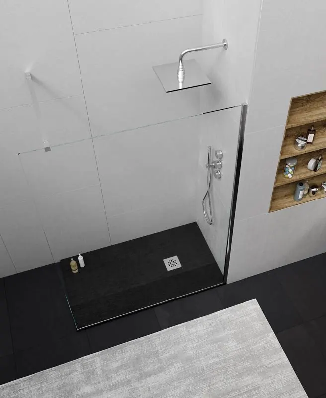 Piatto doccia in resina ONE Nero RAL 9005 e altri colori con texture ardesia antibatterica e antiscivolo. griglia in acciaio inox - immagine 2