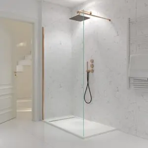 Parete doccia fissa ZEN Profilo rame - Vetro 8 MM con trattamento anticalcare incluso - Braccio di fissaggio in acciaio inox. estensibile
