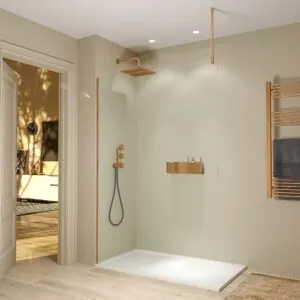 Parete doccia fissa ZEN Profilo rame - Vetro 8 MM con trattamento anticalcare incluso - Braccio di fissaggio in acciaio inox. estensibile