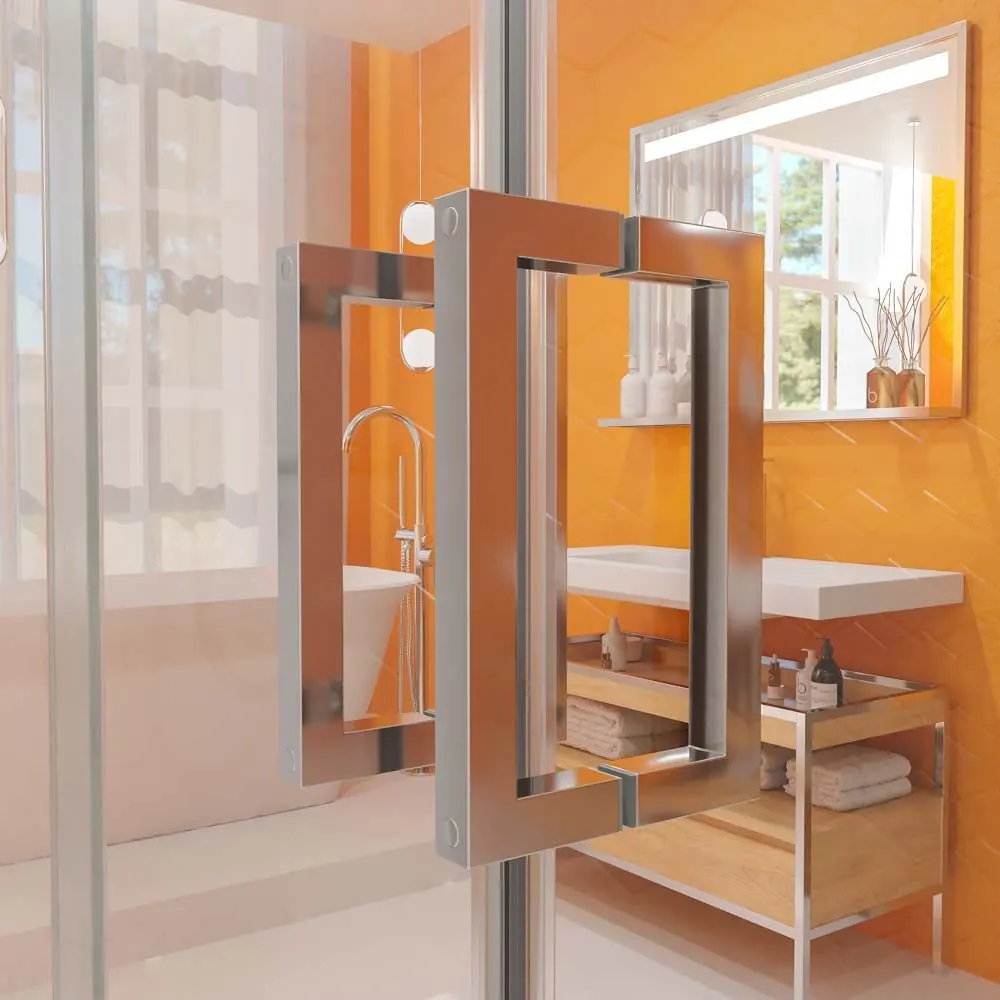 TECH HIGH parete doccia frontale 2 fissa – 2 ante scorrevoli in vetro 8 mm. ACCIAIO INOX realizzato a soffitto - immagine 5