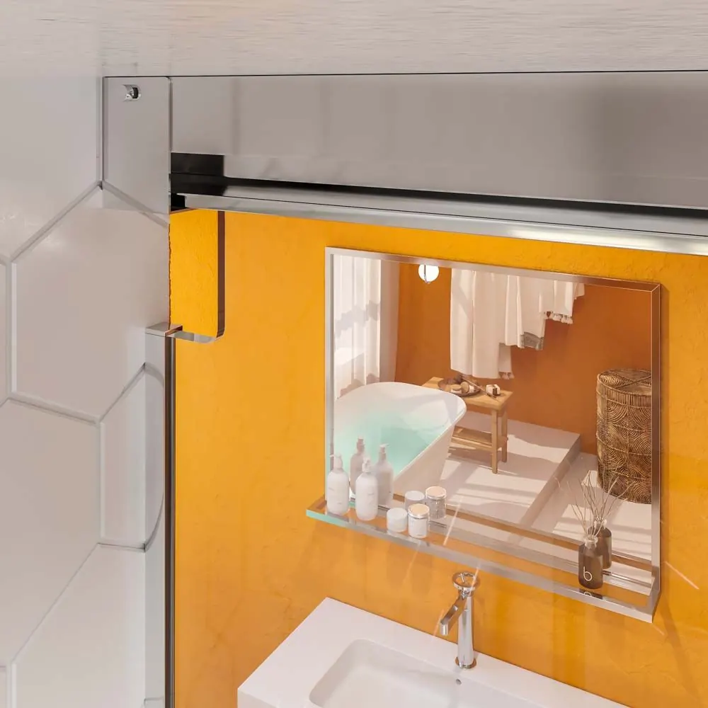 TECH HIGH parete doccia frontale 2 fissa – 2 ante scorrevoli in vetro 8 mm. ACCIAIO INOX realizzato a soffitto - immagine 4