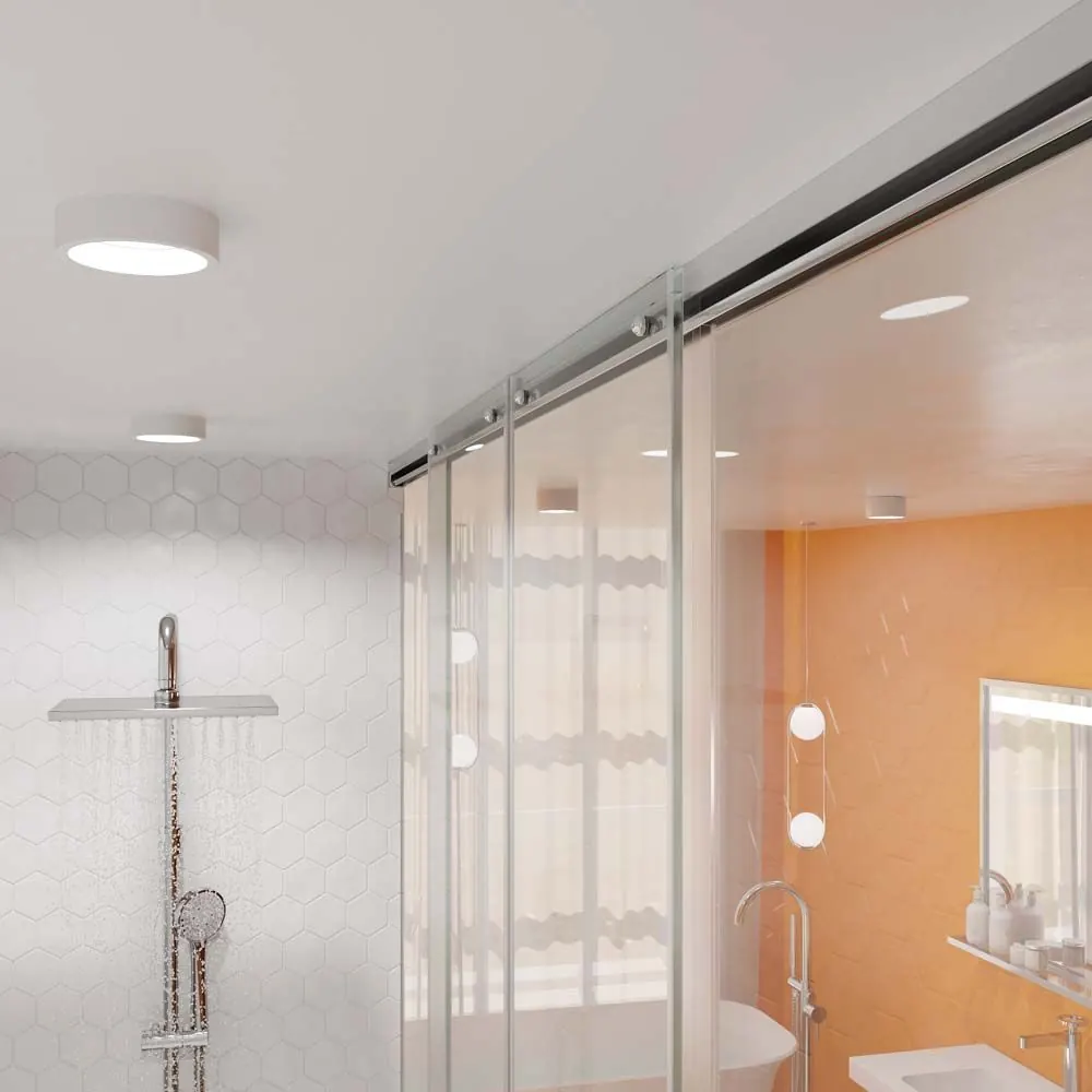 TECH HIGH parete doccia frontale 2 fissa – 2 ante scorrevoli in vetro 8 mm. ACCIAIO INOX realizzato a soffitto - immagine 3