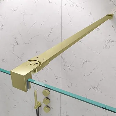 Parete doccia fissa profilo ZEN Gold - Vetro 8 MM con trattamento anticalcare incluso - Braccio di fissaggio in acciaio inox. estensibile - immagine 3
