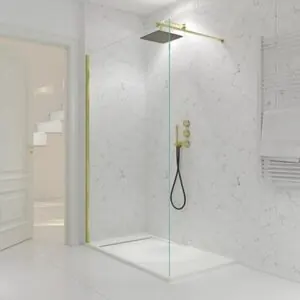 Parete doccia fissa profilo ZEN Gold - Vetro 8 MM con trattamento anticalcare incluso - Braccio di fissaggio in acciaio inox. estensibile