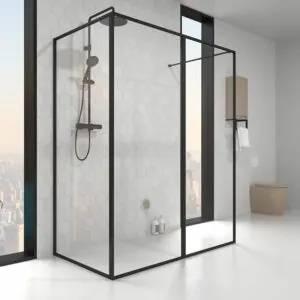 Apparecchio doccia LINE con profili intelaiati a 3 sezioni – Vetro 4 MM con trattamento anticalcare incluso- Braccio di serraggio in acciaio inox