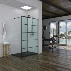 Schermo doccia fisso decorato industriale ZEN - Vetro 8MM - Trattamento anticalcare incluso - Include braccio di sicurezza. BANCARELLE