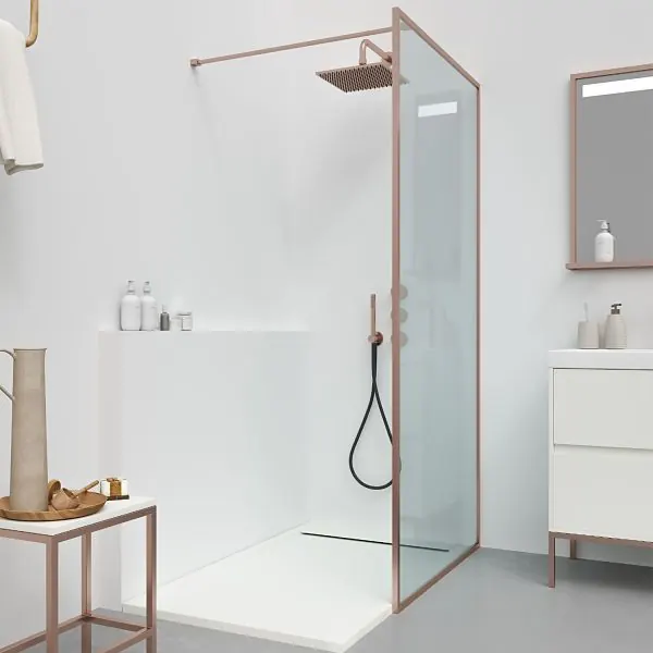 Parete doccia fissa su misura LINE con profili intelaiati - Vetro 8 MM con trattamento anticalcare incluso - Braccio di sostegno in acciaio inox. - immagine 2