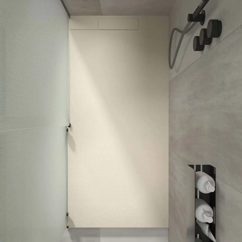 PLASTER Piatto doccia in resina crema – colori a scelta – texture ardesia – antibatterico e antiscivolo. griglia nascosta