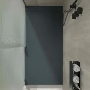 PLASTER Piatto doccia in resina grafite – RAL 7016 – texture ardesia – antibatterico e antiscivolo. griglia nascosta