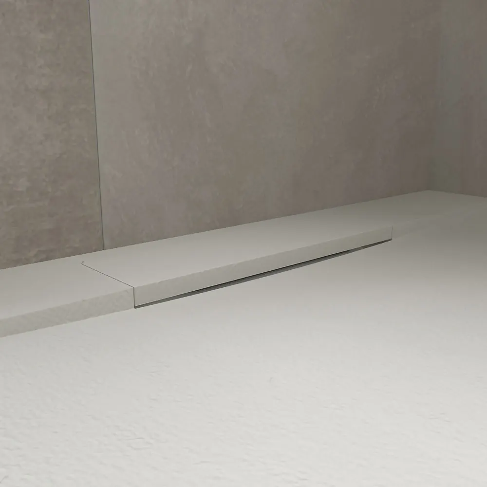 PLASTER Piatto doccia in resina bianca – colori a scelta – texture ardesia – antibatterico e antiscivolo. griglia nascosta - immagine 3