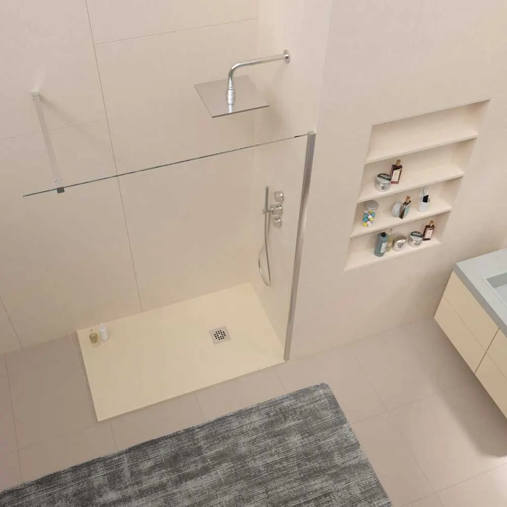 Piatto doccia in resina ONE Bianco Avorio RAL 1015 e altri colori con texture ardesia antibatterica e antiscivolo. griglia in acciaio inox - immagine 3
