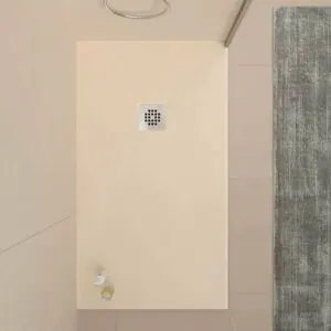 Piatto doccia in resina ONE Bianco Avorio RAL 1015 e altri colori con texture ardesia antibatterica e antiscivolo. griglia in acciaio inox