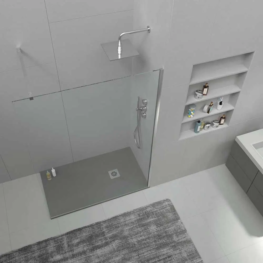 Piatto doccia in resina ONE Grigio Cemento RAL 7005 e altri colori con texture ardesia antibatterica e antiscivolo. griglia in acciaio inox - immagine 2